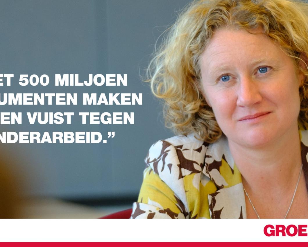 “met 500 miljoen consumenten maken we een vuist tegen kinderarbeid.”